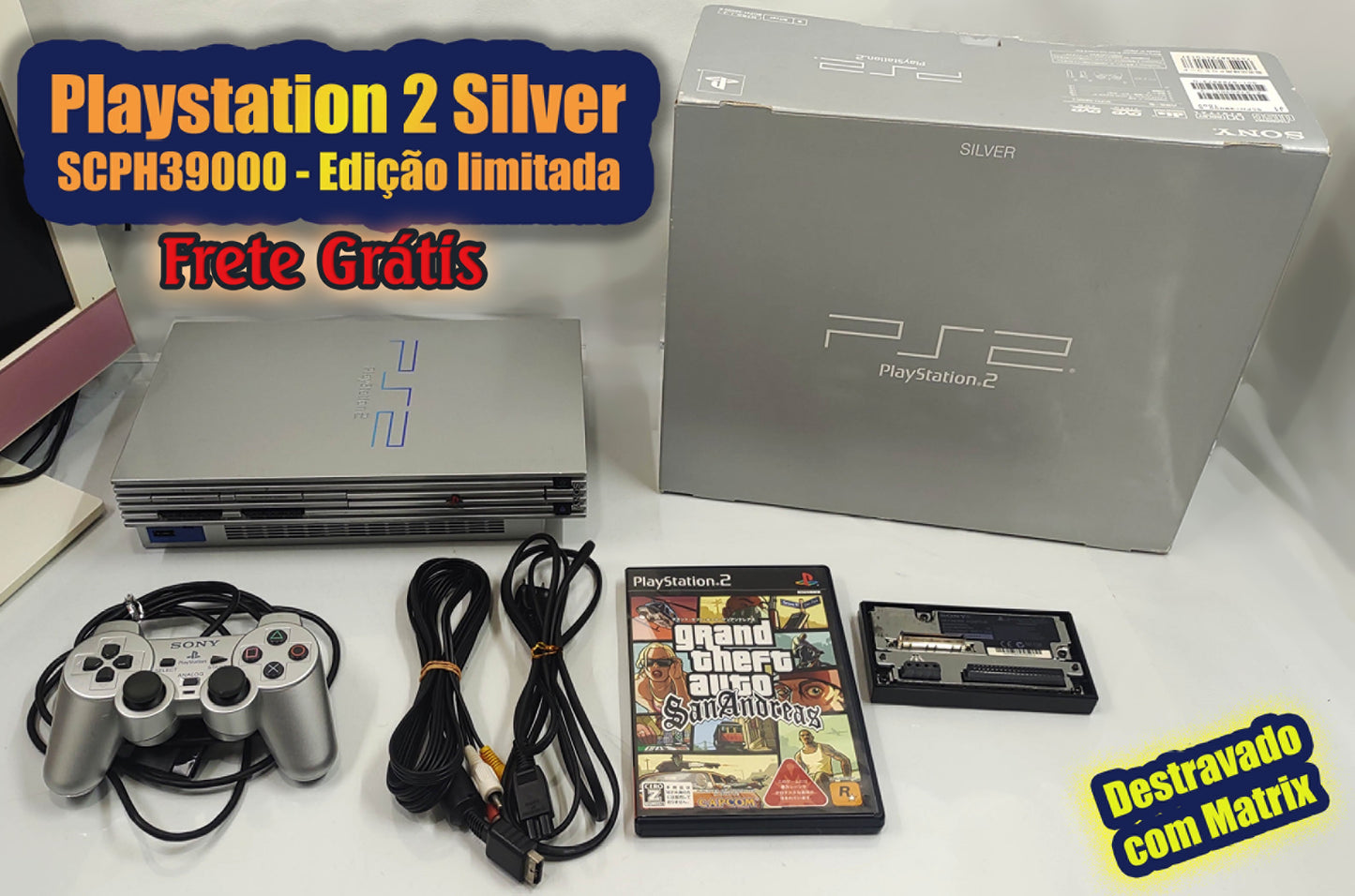 Sony Playstation 2 SCPH39000 Silver Limited Edition - FRETE GRÁTIS!