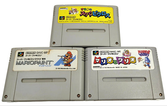 Mario Paint / Mario & Wario / Mario Super Picross- Lote 3 Games - Super Famicom / SNES