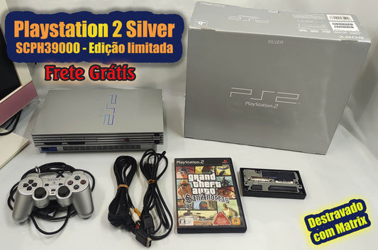 Sony Playstation 2 SCPH39000 Silver Limited Edition - FRETE GRÁTIS!